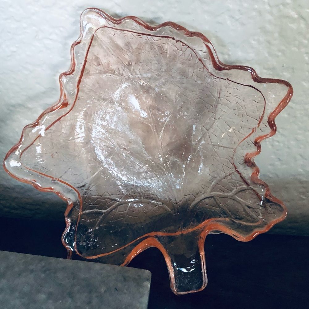 Vintage Pink Depression Glass Leaf Shaped Tray Bowl